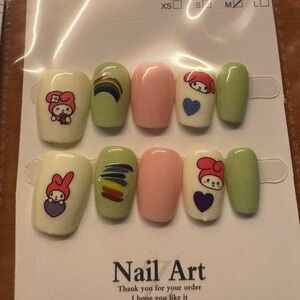 "Melody Magic" Press-On Nail‎ Set – Sanrio-Inspired Pastels, Rainbows & Cartoon
